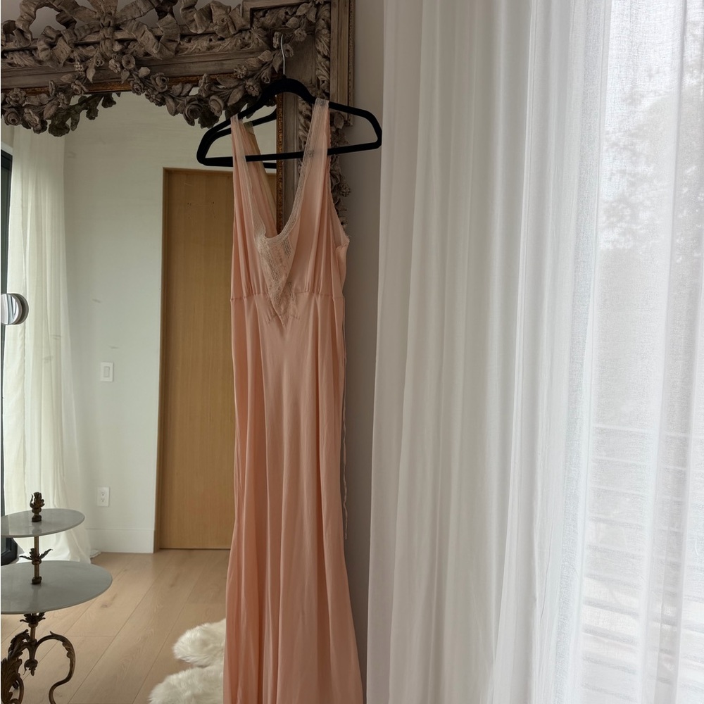 Antique nightgown dress pink silk Chloe embroidered flowers vintage